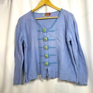 Tulila lavender button down cardigan w/ embroidered buttons sz M made in Peru